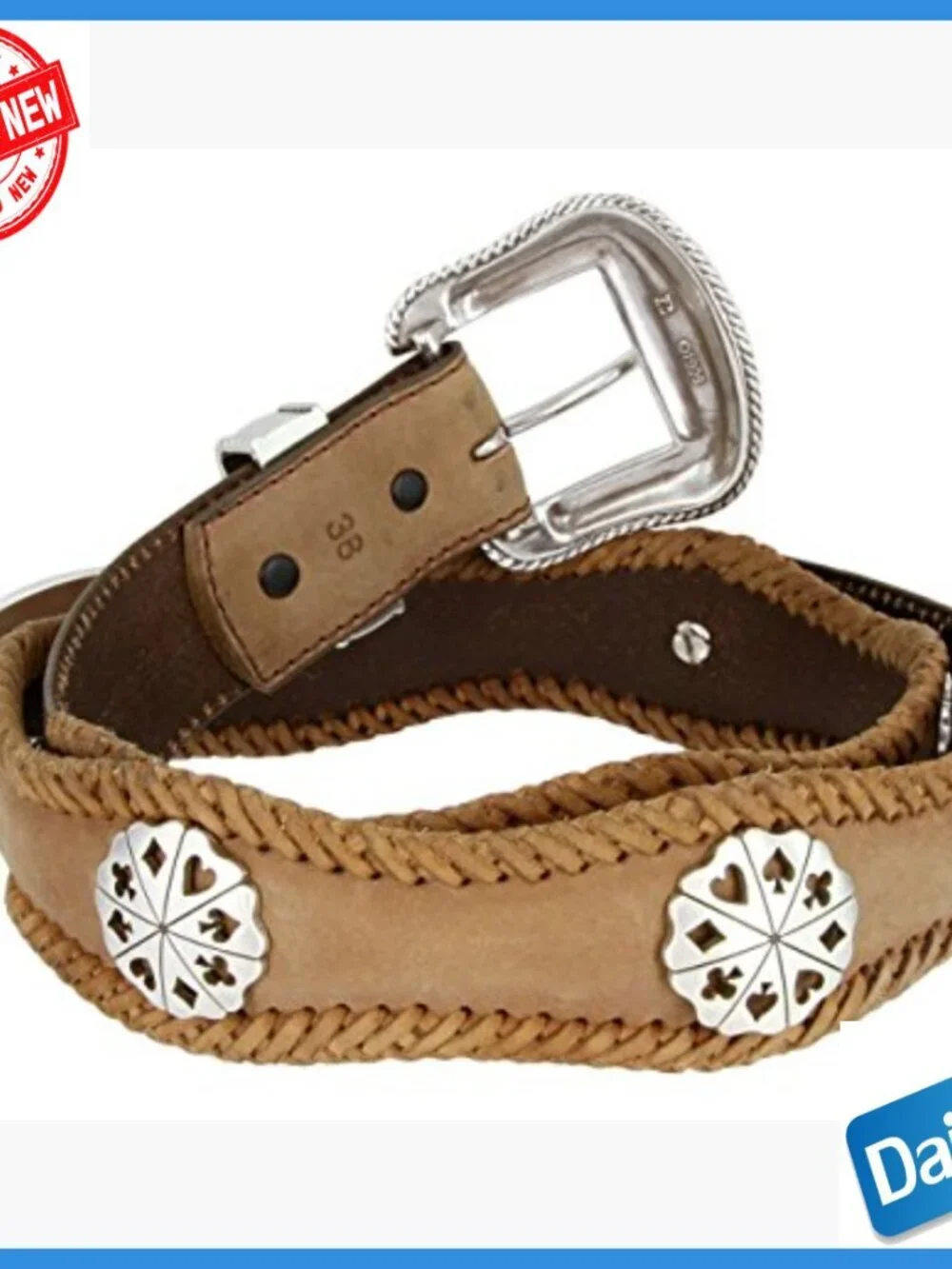 Western Leather Belt with Card Suit Conchos, 1 1/2